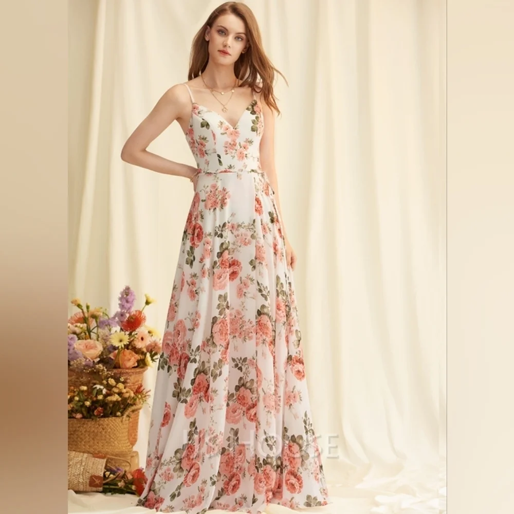 JJs House A-Line V-neck Floor-Length‎ Chiffon Evening Dress Split Front Small - Picture 16 of 16